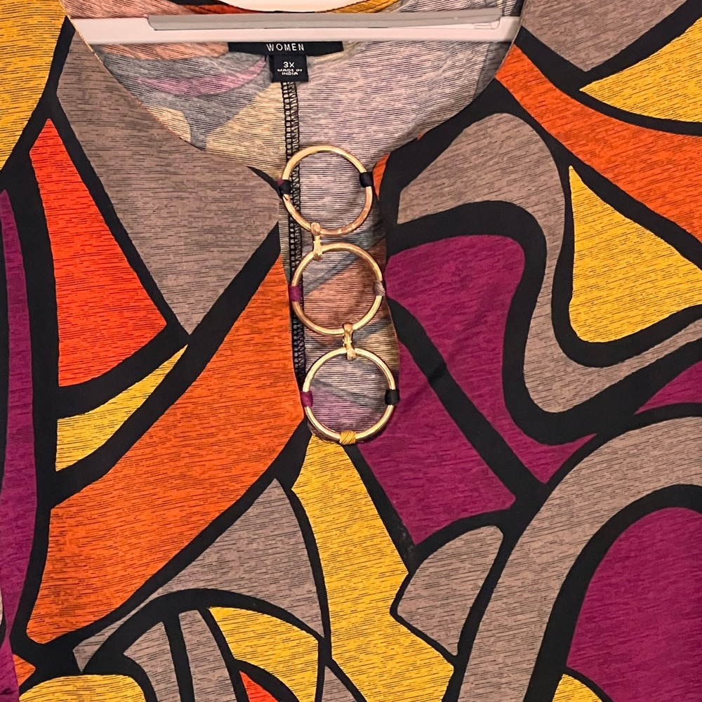 Bold & Colorful Abstract Print Dress with Gold Rings